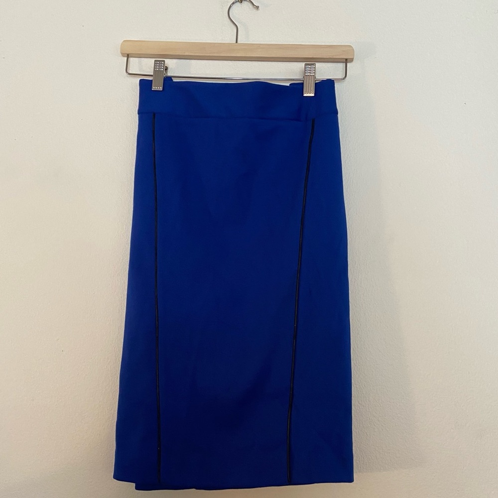 Alfani Blue Skirt with Black Faux Leather Trim - Size 16